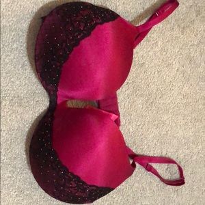 Fuchsia bra with black lace. Size 38DD